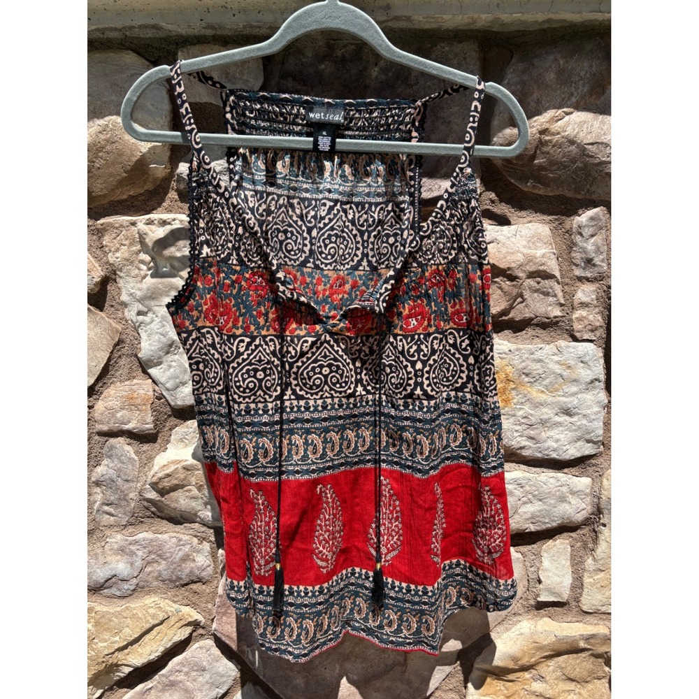 Wet Seal Boho Top Sleeveless Lightweight Cotton Large India Paisley